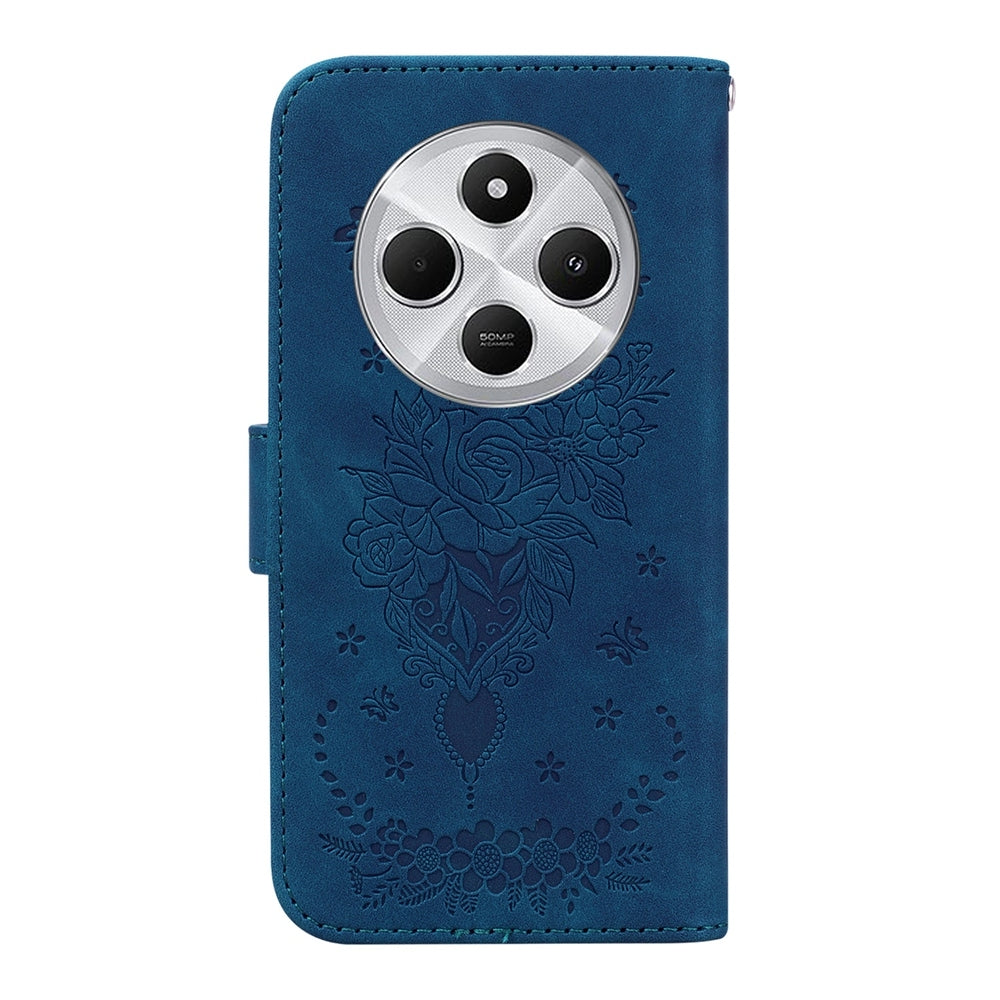 For Redmi 14C 4G Butterfly Rose Embossed Leather Phone Case(Blue)