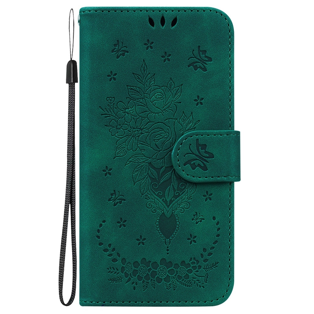 For Redmi 14C 4G Butterfly Rose Embossed Leather Phone Case(Green)