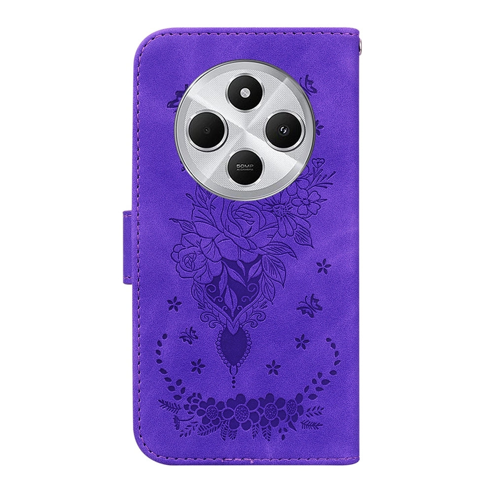 For Redmi 14C 4G Butterfly Rose Embossed Leather Phone Case(Purple)