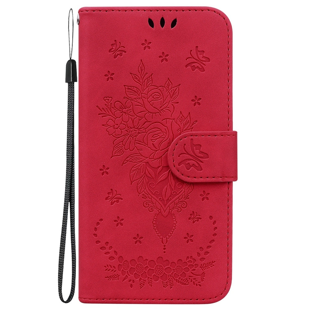 For Redmi 14C 4G Butterfly Rose Embossed Leather Phone Case(Red)