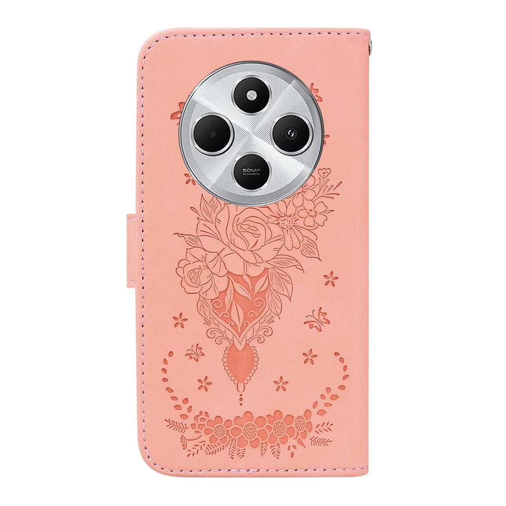 For Redmi 14C 4G Butterfly Rose Embossed Leather Phone Case(Pink)