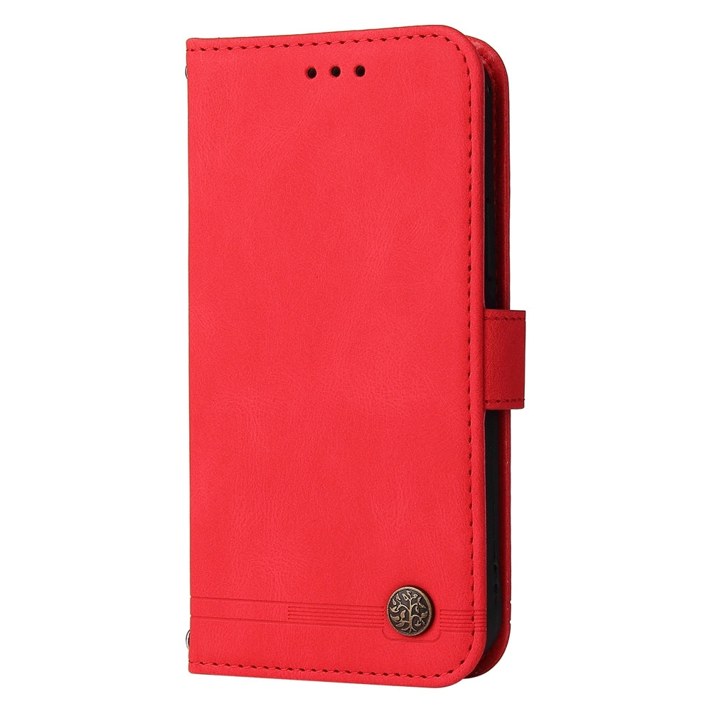 For Redmi 14C 4G Skin Feel Life Tree Metal Button Leather Phone Case(Red)