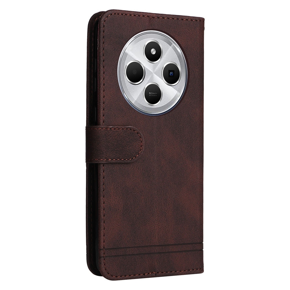 For Redmi 14C 4G Skin Feel Life Tree Metal Button Leather Phone Case(Brown)