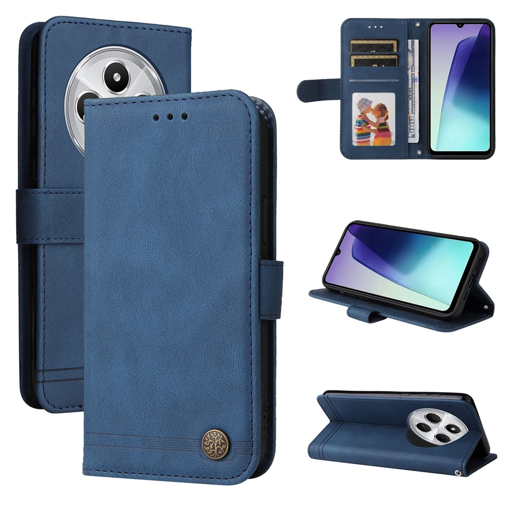 For Redmi 14C 4G Skin Feel Life Tree Metal Button Leather Phone Case(Blue)