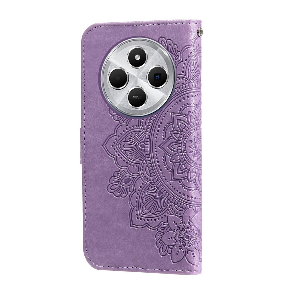 For Redmi 14C 4G Seven-petal Flowers Embossing Leather Phone Case(Light Purple)