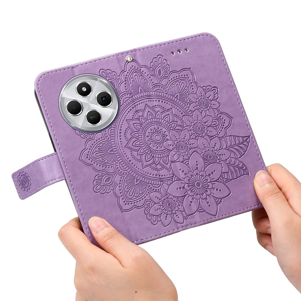 For Redmi 14C 4G Seven-petal Flowers Embossing Leather Phone Case(Light Purple)