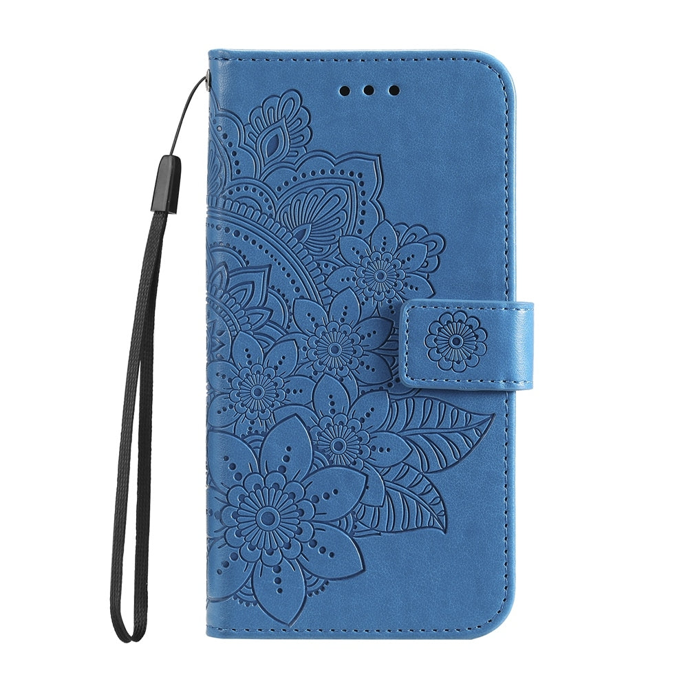 For Redmi 14C 4G Seven-petal Flowers Embossing Leather Phone Case(Blue)