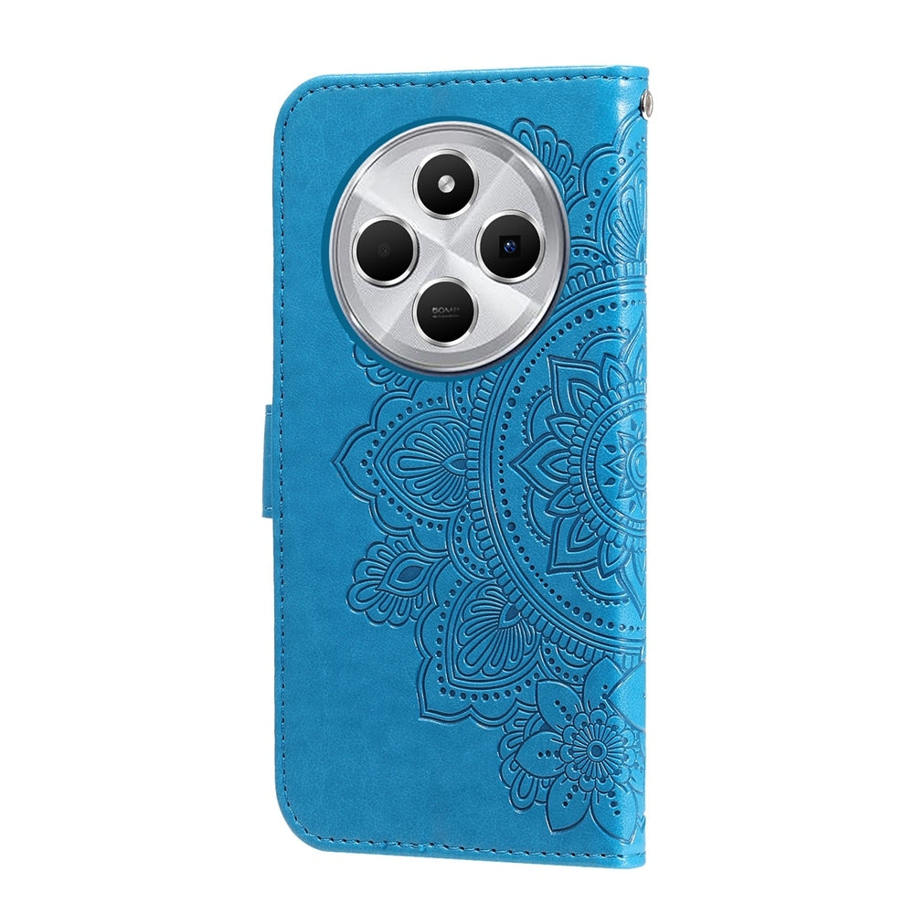 For Redmi 14C 4G Seven-petal Flowers Embossing Leather Phone Case(Blue)