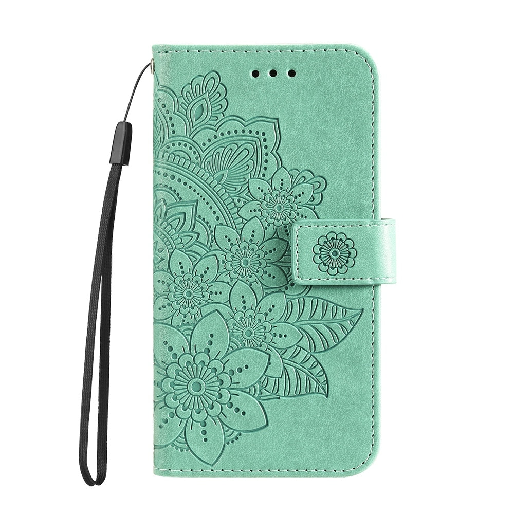 For Redmi 14C 4G Seven-petal Flowers Embossing Leather Phone Case(Green)