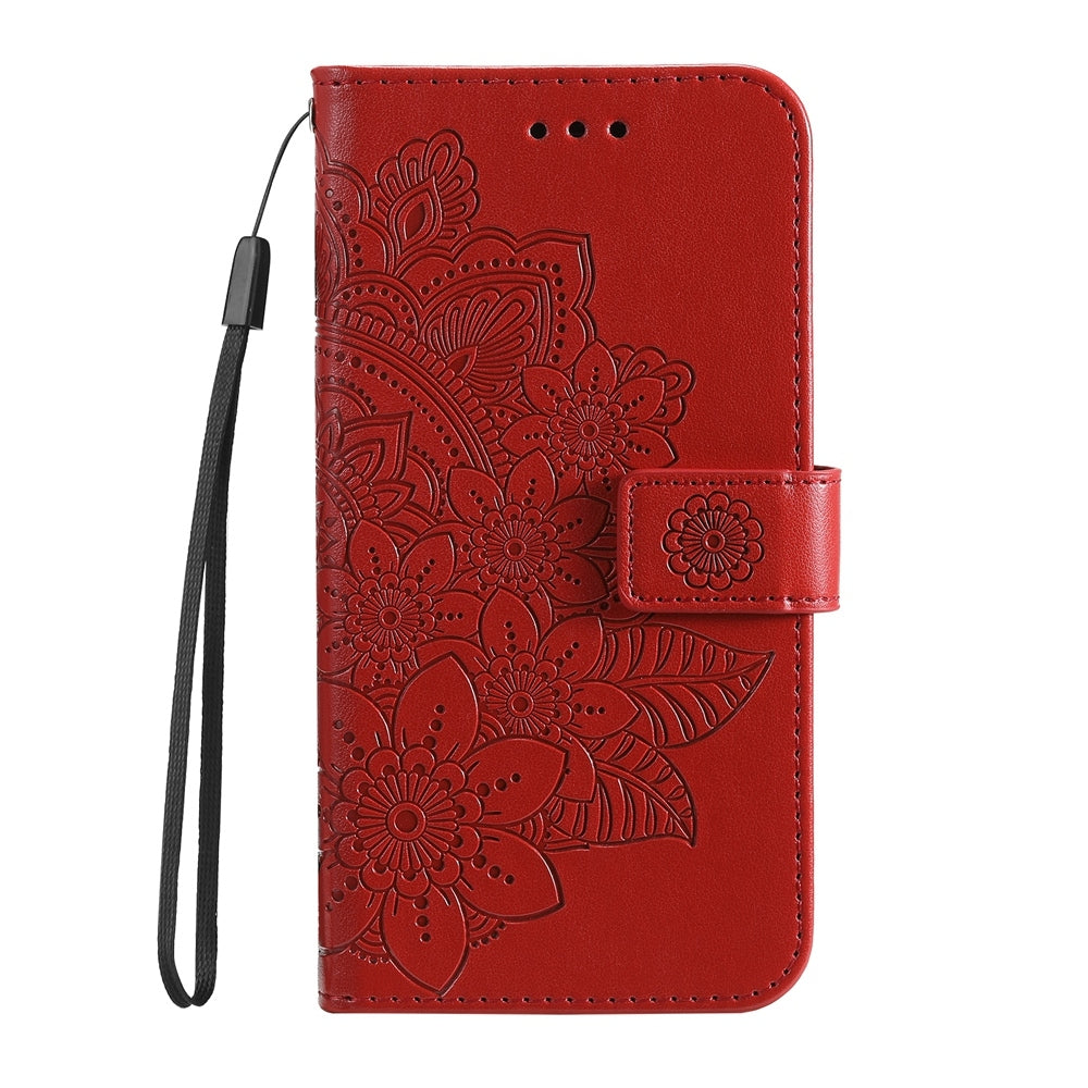 For Redmi 14C 4G Seven-petal Flowers Embossing Leather Phone Case(Red)