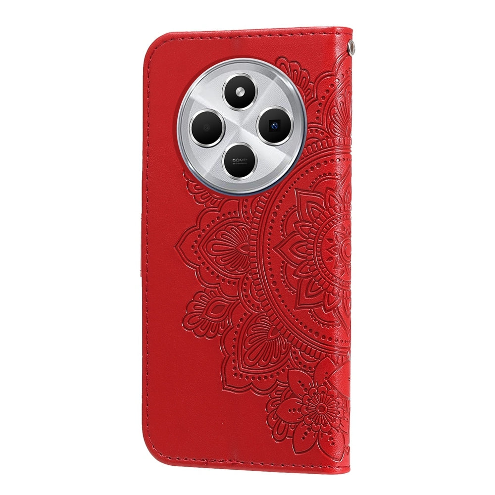 For Redmi 14C 4G Seven-petal Flowers Embossing Leather Phone Case(Red)