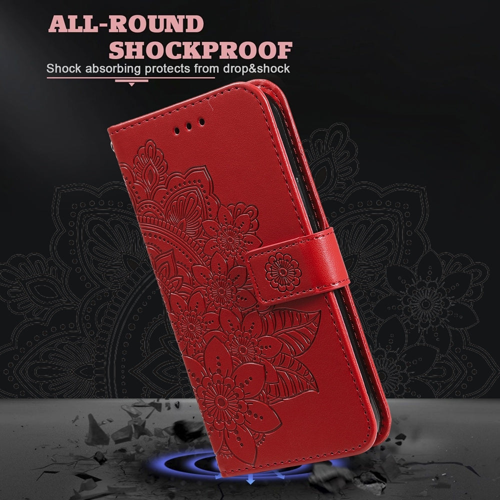 For Redmi 14C 4G Seven-petal Flowers Embossing Leather Phone Case(Red)