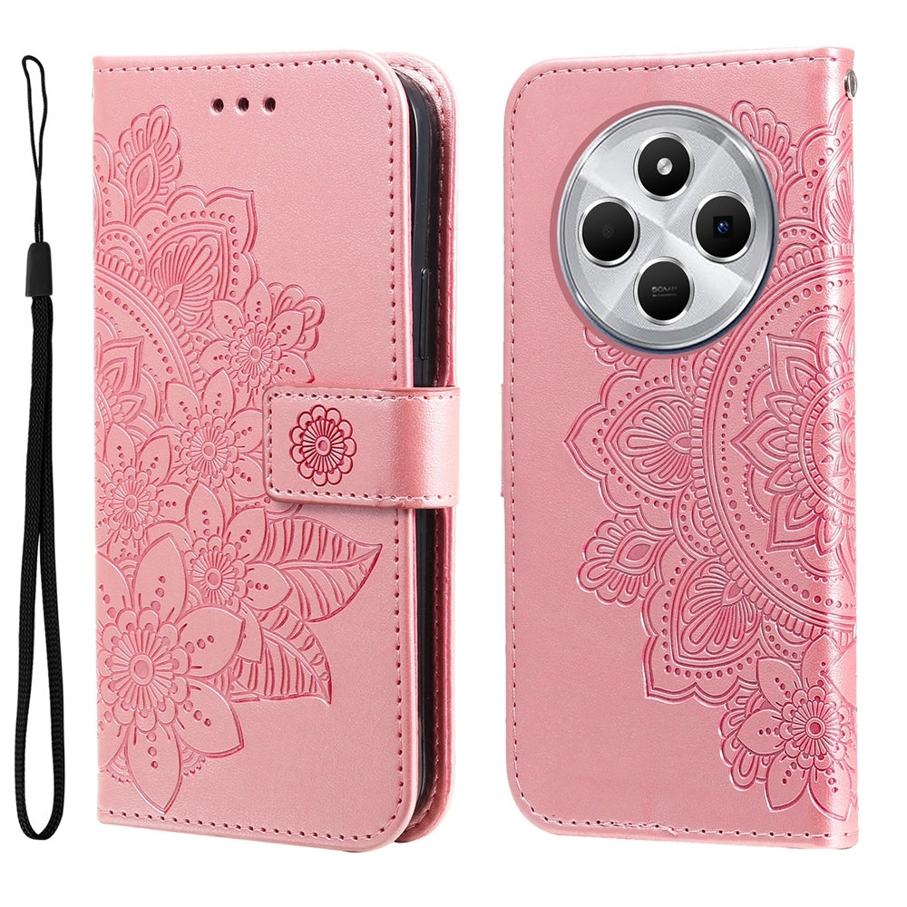 For Redmi 14C 4G Seven-petal Flowers Embossing Leather Phone Case(Rose Gold)