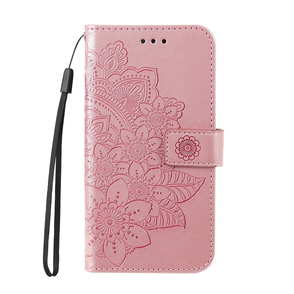 For Redmi 14C 4G Seven-petal Flowers Embossing Leather Phone Case(Rose Gold)