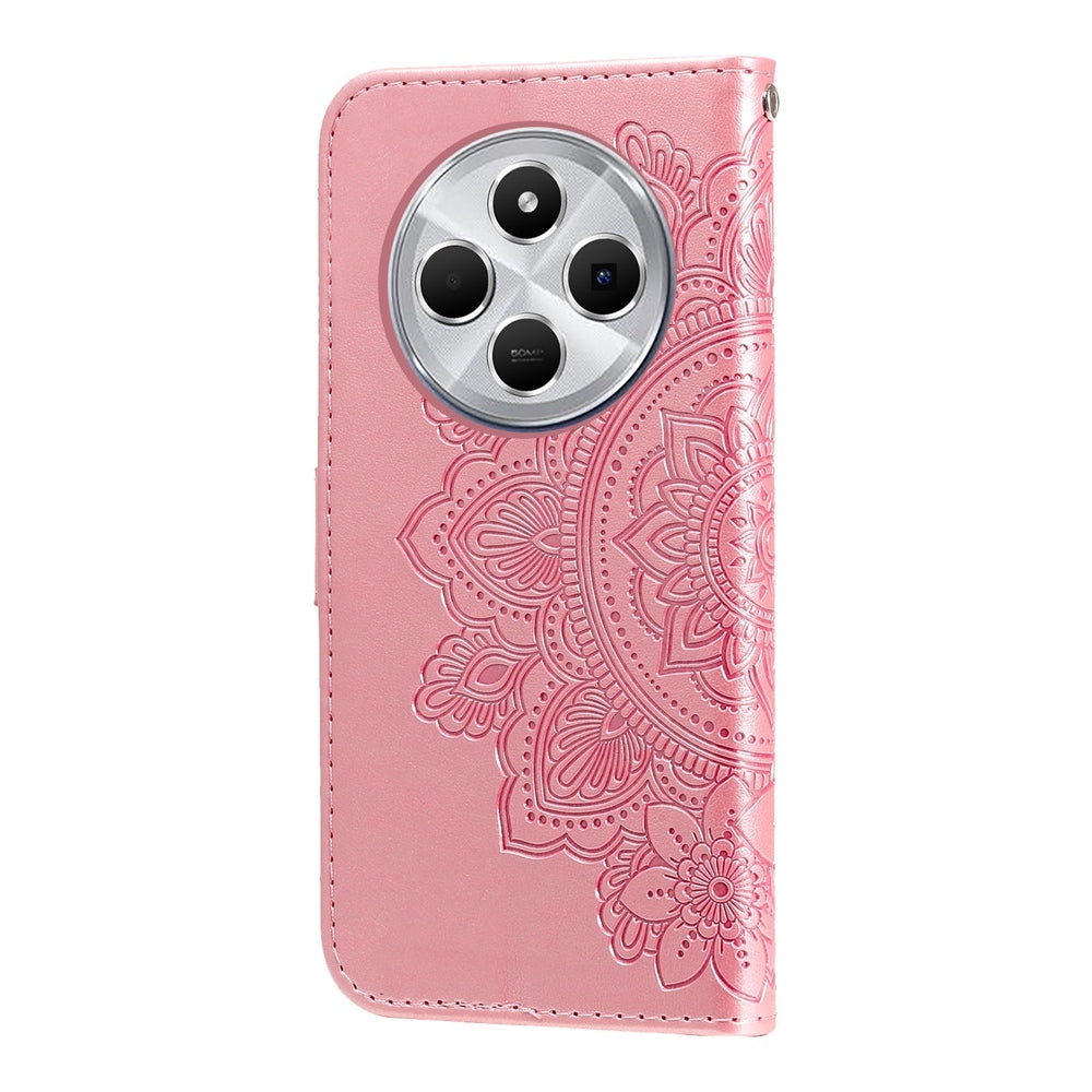 For Redmi 14C 4G Seven-petal Flowers Embossing Leather Phone Case(Rose Gold)