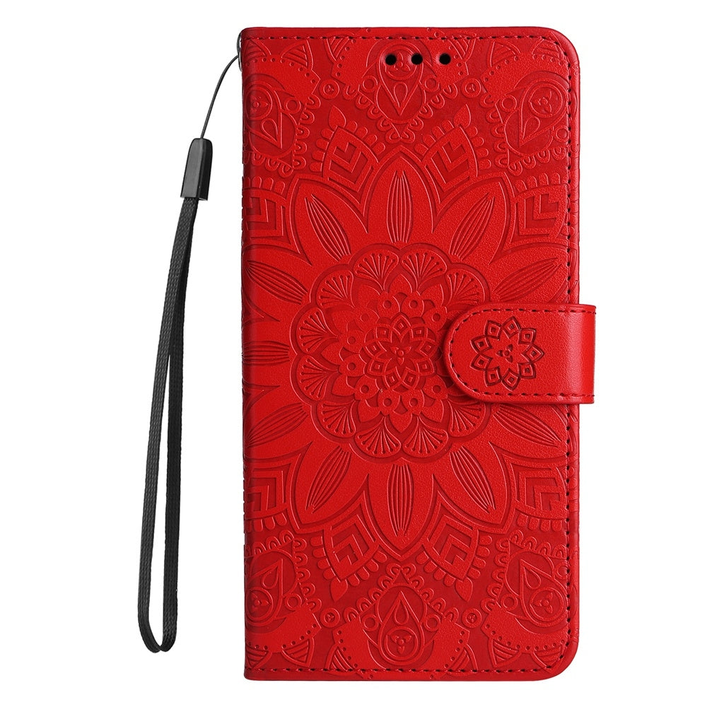 For Redmi 14C 4G Embossed Sunflower Leather Phone Case(Red)