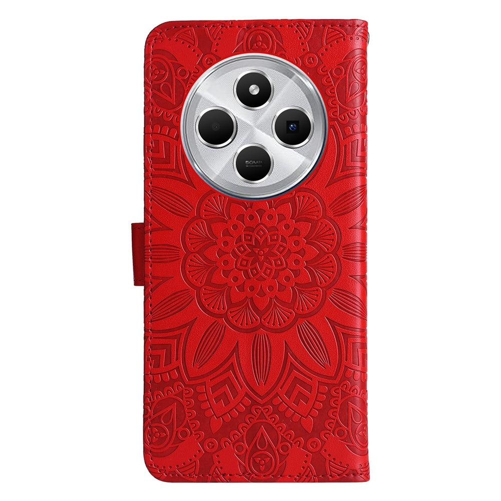 For Redmi 14C 4G Embossed Sunflower Leather Phone Case(Red)