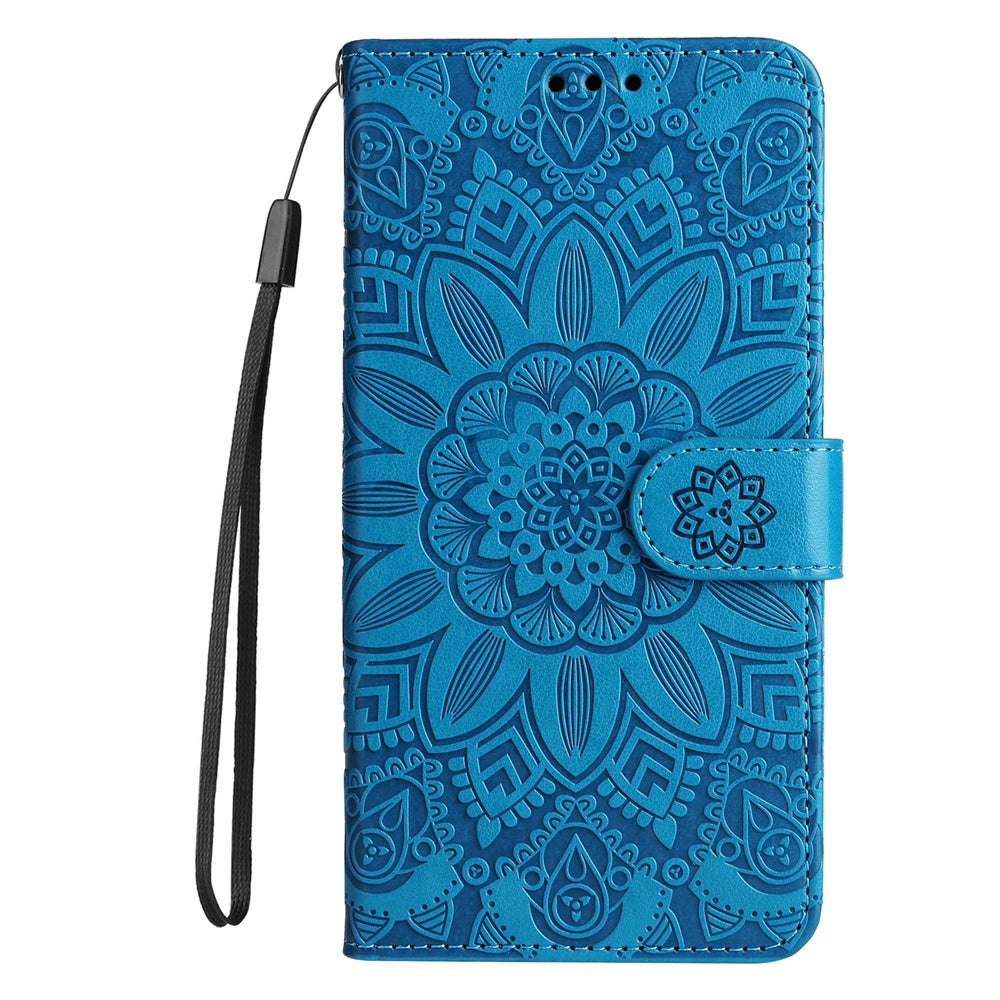 For Redmi 14C 4G Embossed Sunflower Leather Phone Case(Blue)