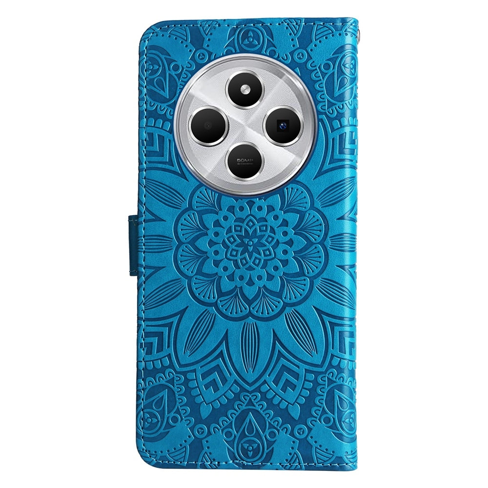 For Redmi 14C 4G Embossed Sunflower Leather Phone Case(Blue)