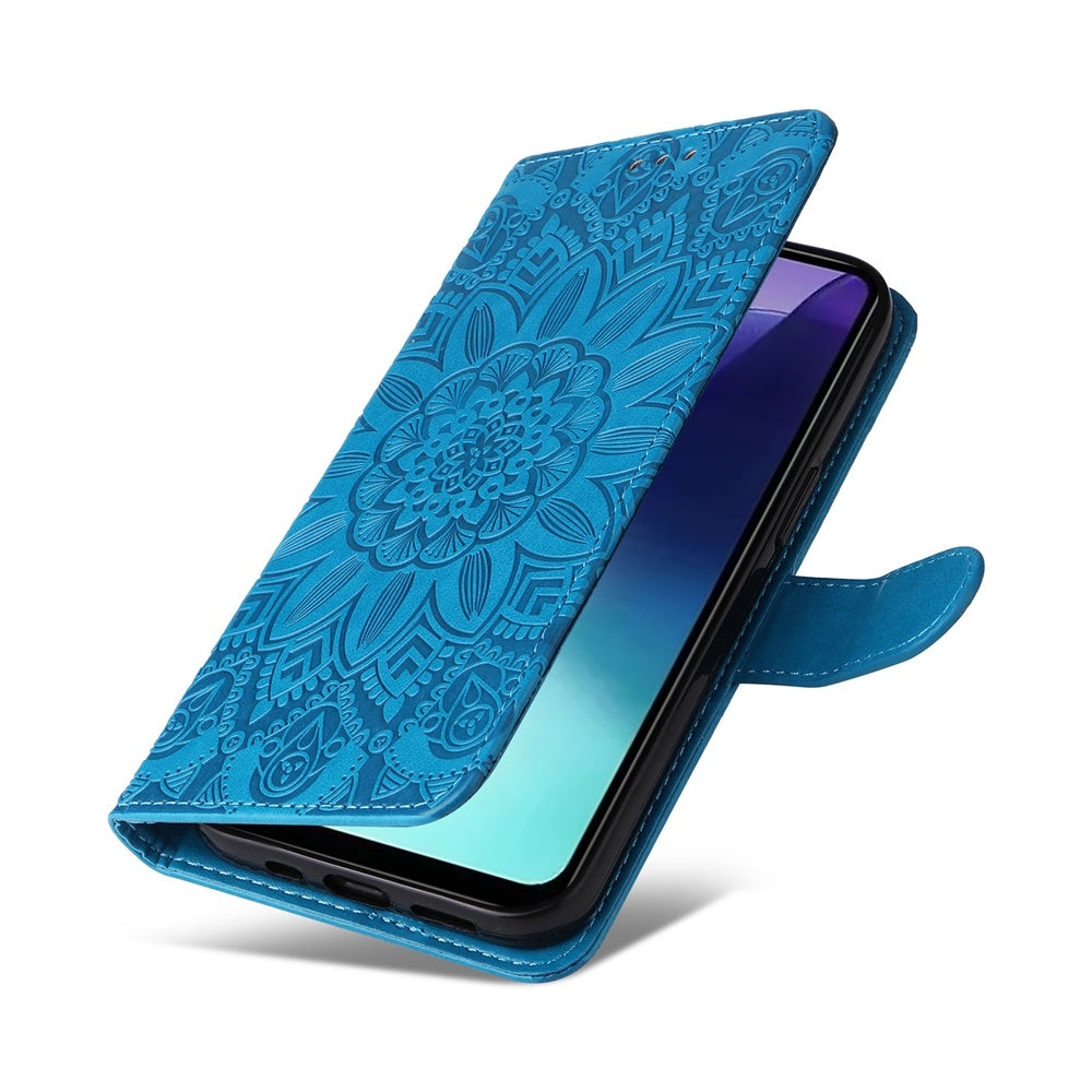 For Redmi 14C 4G Embossed Sunflower Leather Phone Case(Blue)