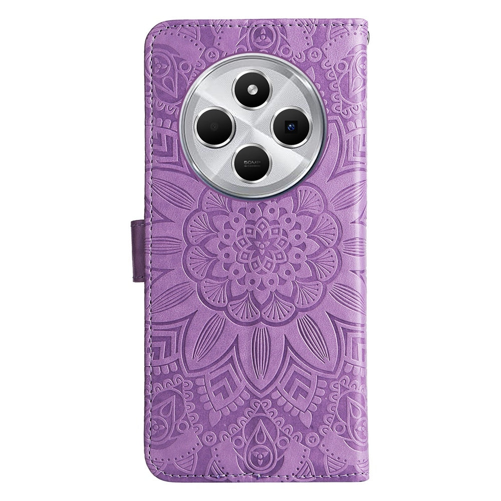 For Redmi 14C 4G Embossed Sunflower Leather Phone Case(Purple)