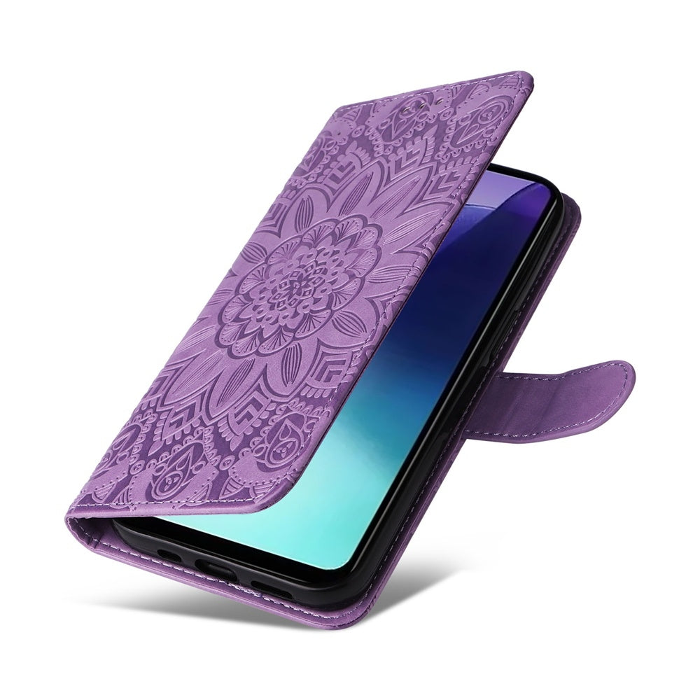 For Redmi 14C 4G Embossed Sunflower Leather Phone Case(Purple)