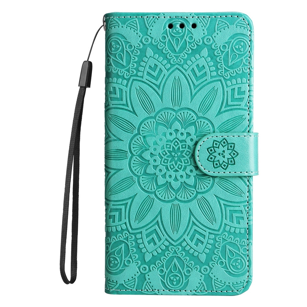 For Redmi 14C 4G Embossed Sunflower Leather Phone Case(Green)