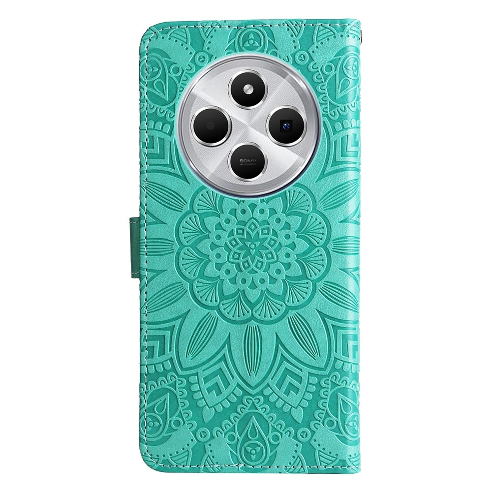 For Redmi 14C 4G Embossed Sunflower Leather Phone Case(Green)