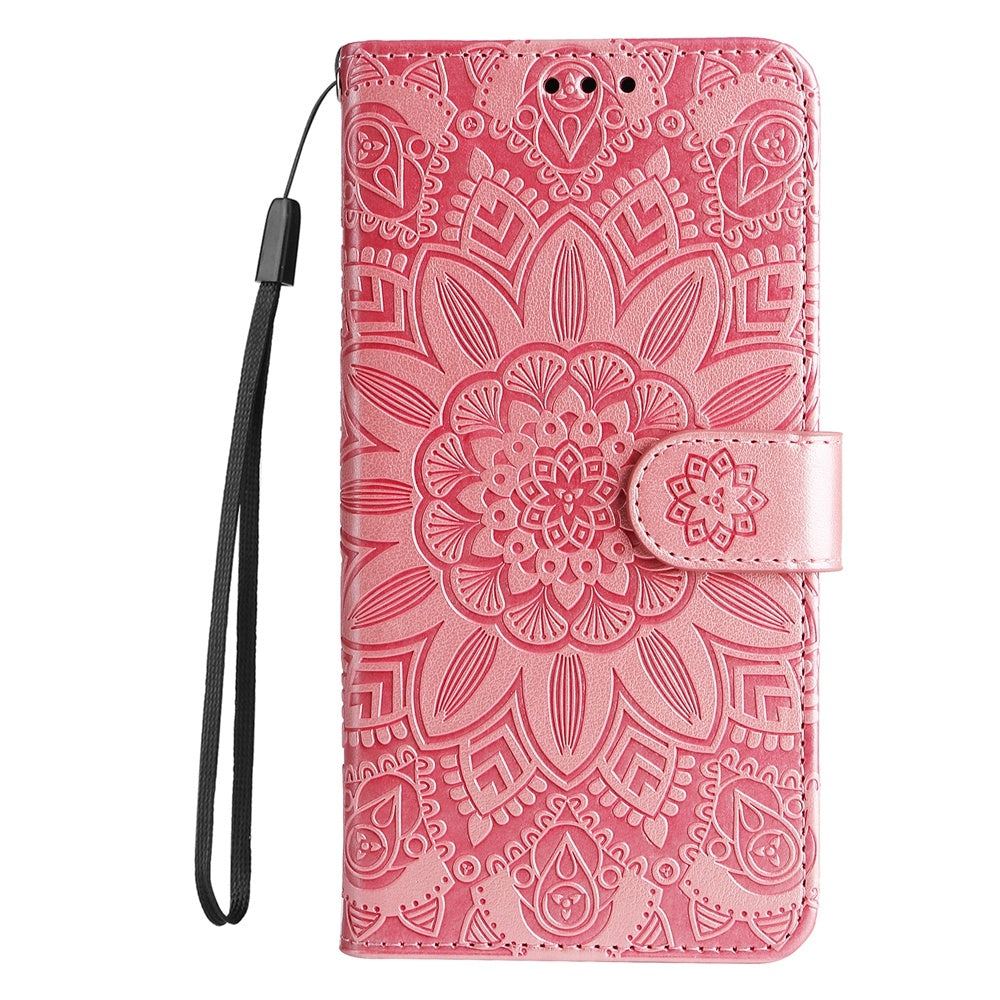 For Redmi 14C 4G Embossed Sunflower Leather Phone Case(Rose Gold)