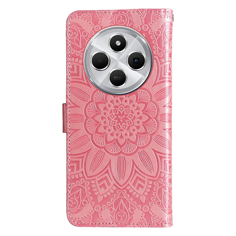 For Redmi 14C 4G Embossed Sunflower Leather Phone Case(Rose Gold)