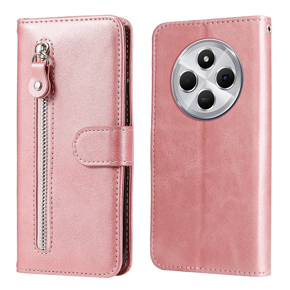 For Redmi 14C 4G Fashion Calf Texture Zipper Leather Phone Case(Rose Gold)