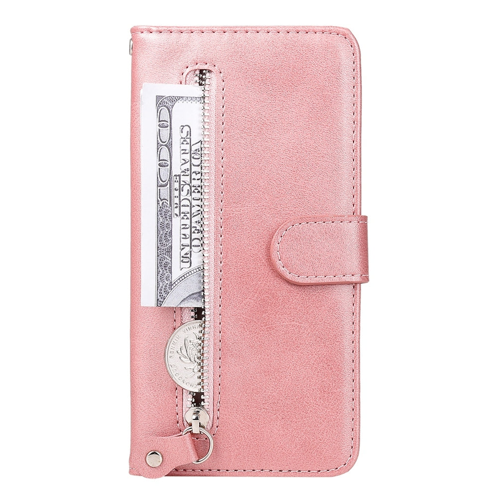 For Redmi 14C 4G Fashion Calf Texture Zipper Leather Phone Case(Rose Gold)