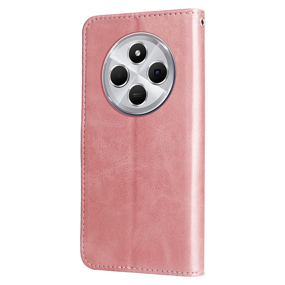 For Redmi 14C 4G Fashion Calf Texture Zipper Leather Phone Case(Rose Gold)