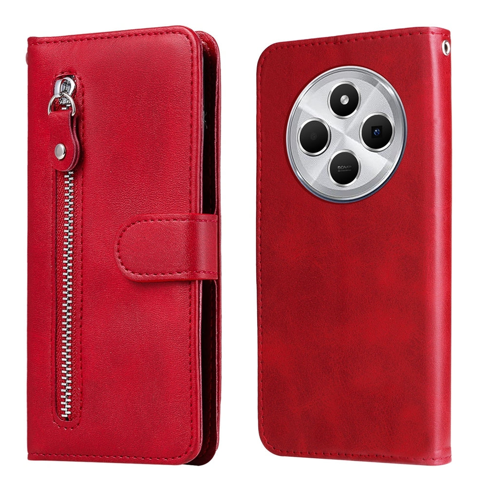 For Redmi 14C 4G Fashion Calf Texture Zipper Leather Phone Case(Red)