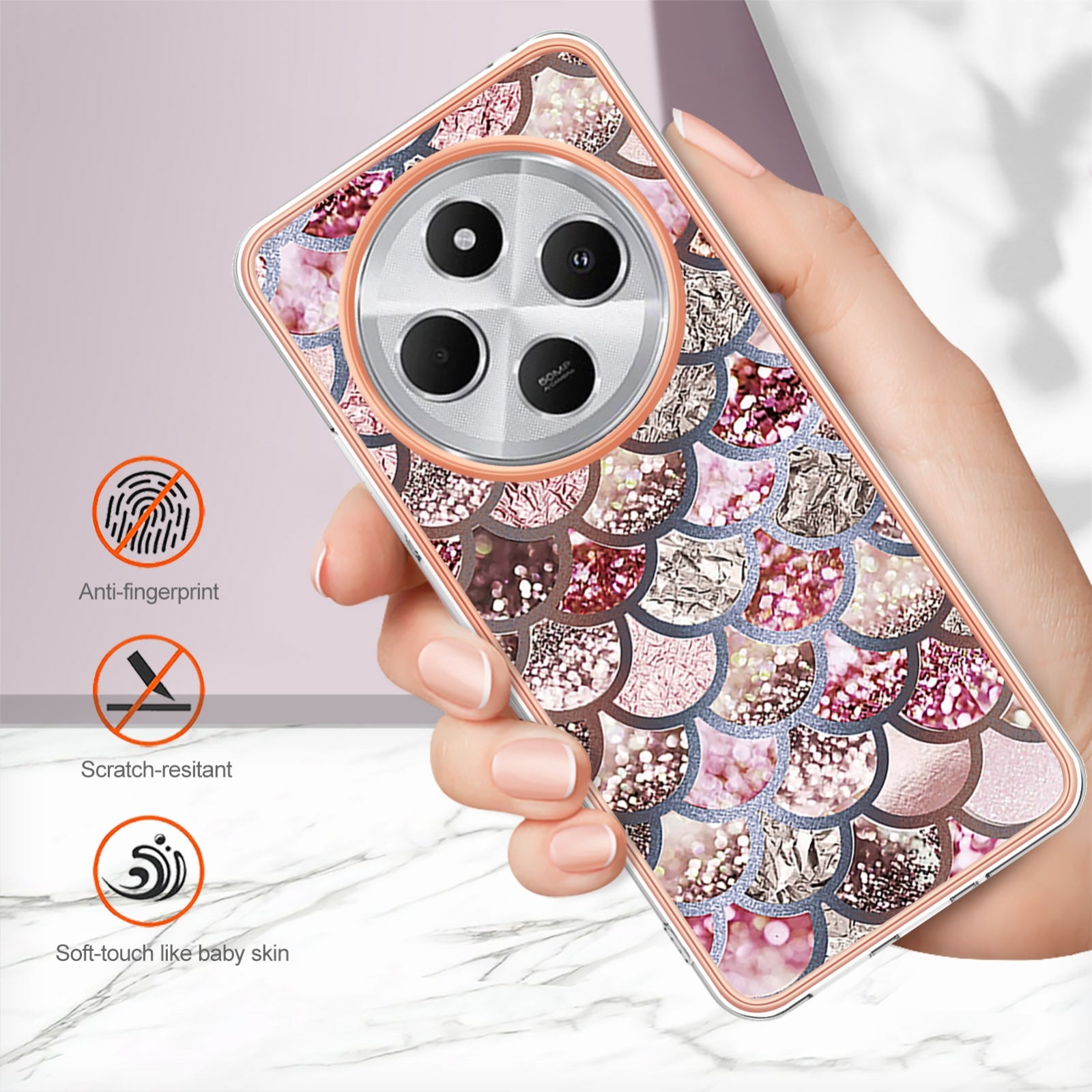 For Redmi 14C 4G Electroplating IMD TPU Phone Case(Pink Scales)