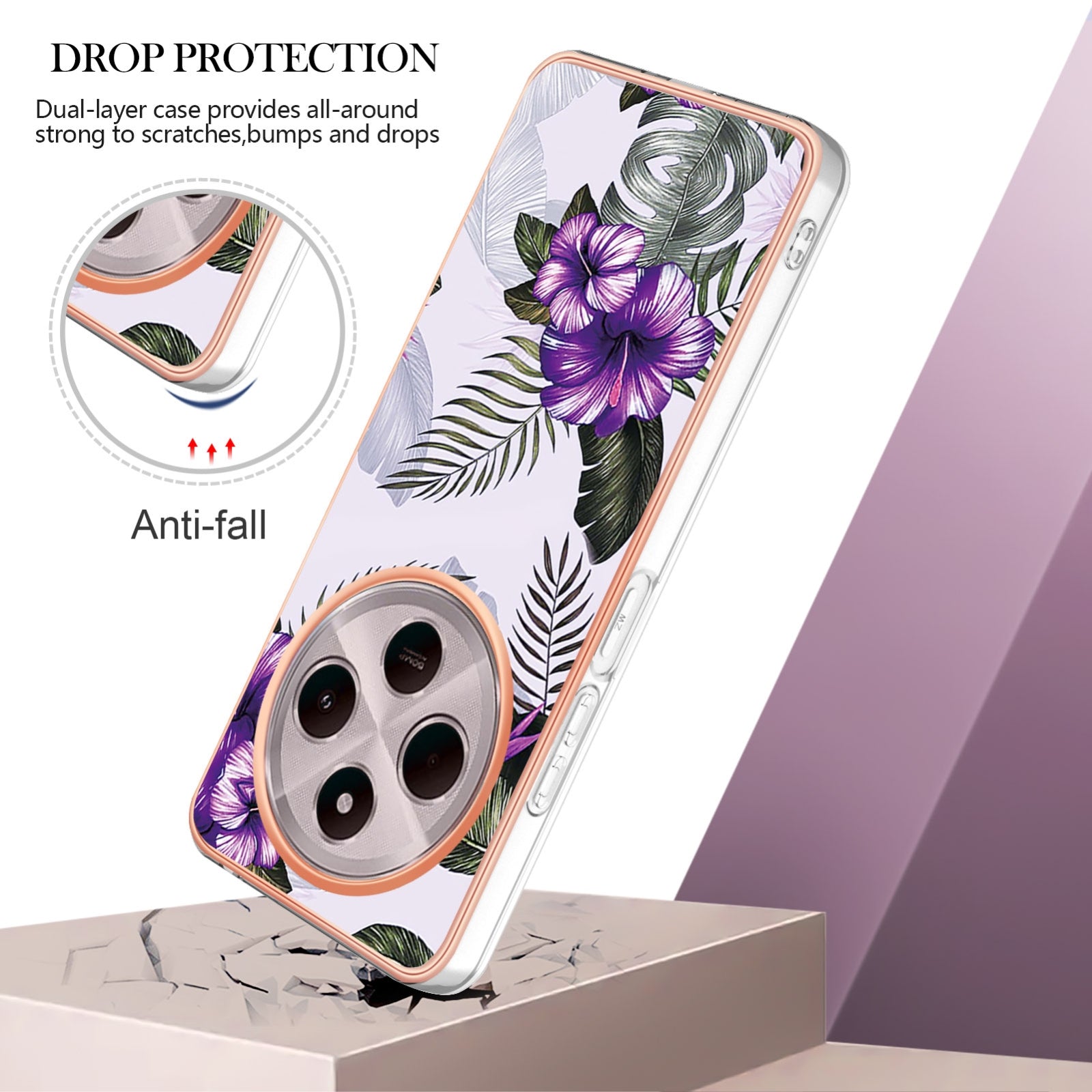 For Redmi 14C 4G Electroplating IMD TPU Phone Case(Purple Flower)