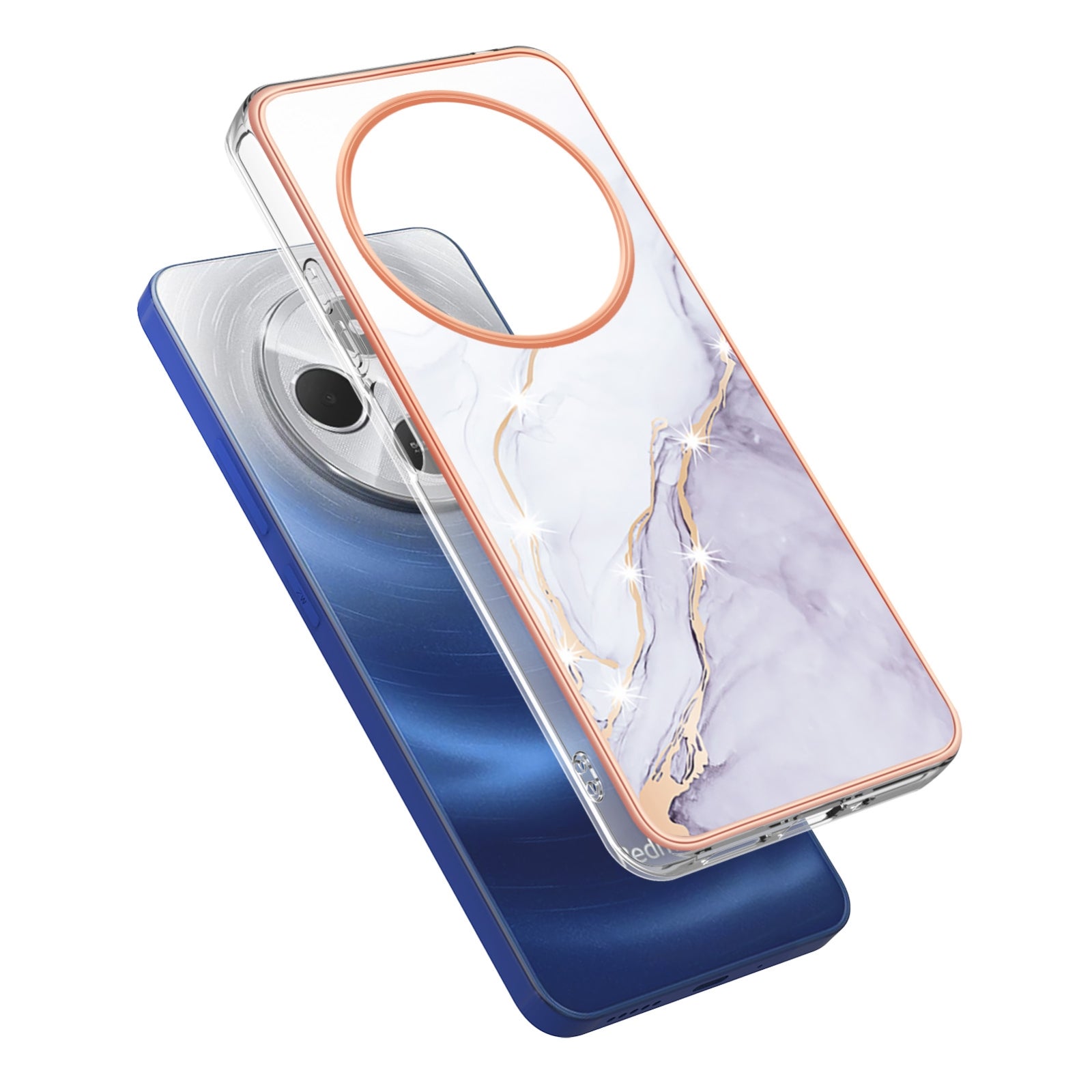 For Redmi 14C 4G Electroplating Marble Dual-side IMD Phone Case(White 006)