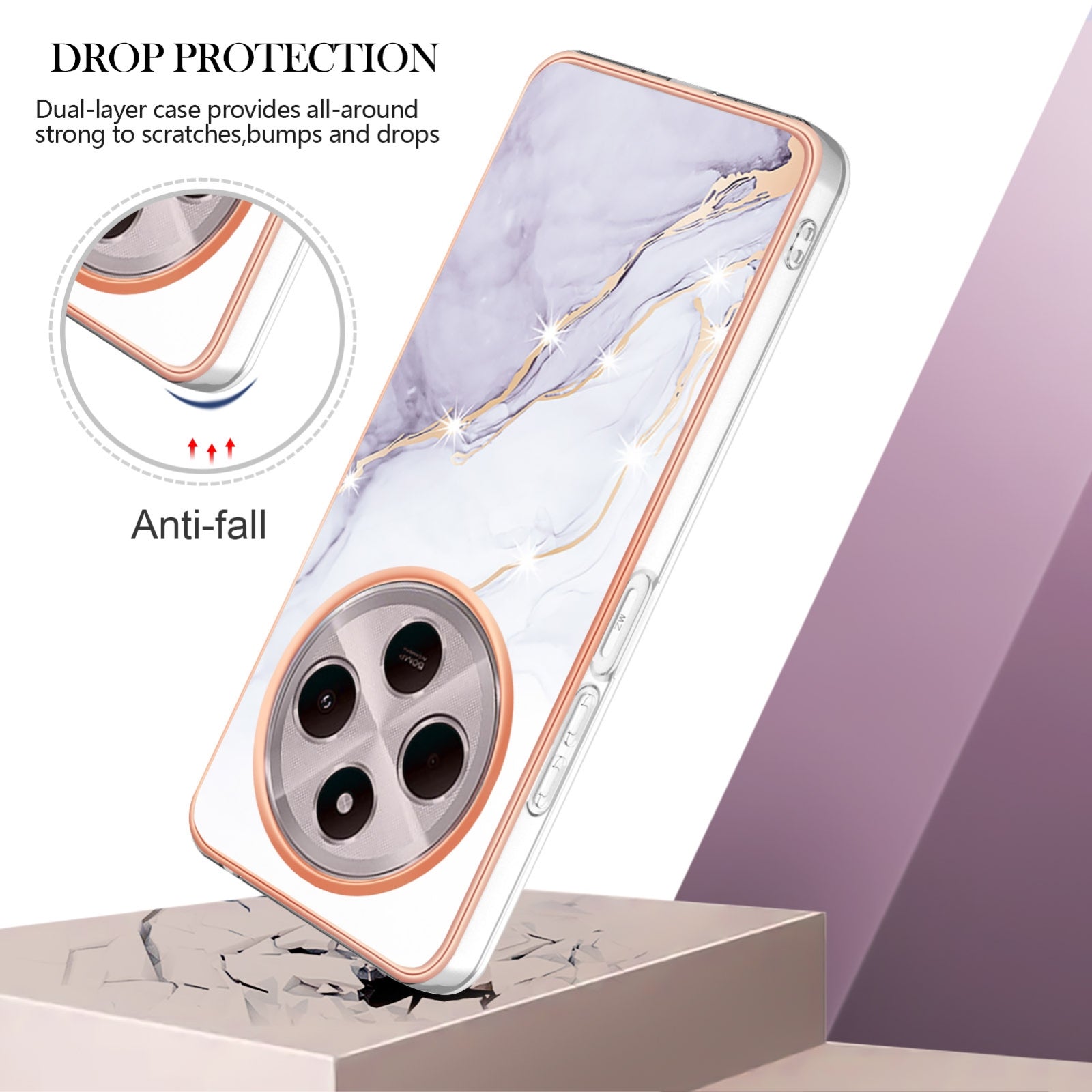 For Redmi 14C 4G Electroplating Marble Dual-side IMD Phone Case(White 006)