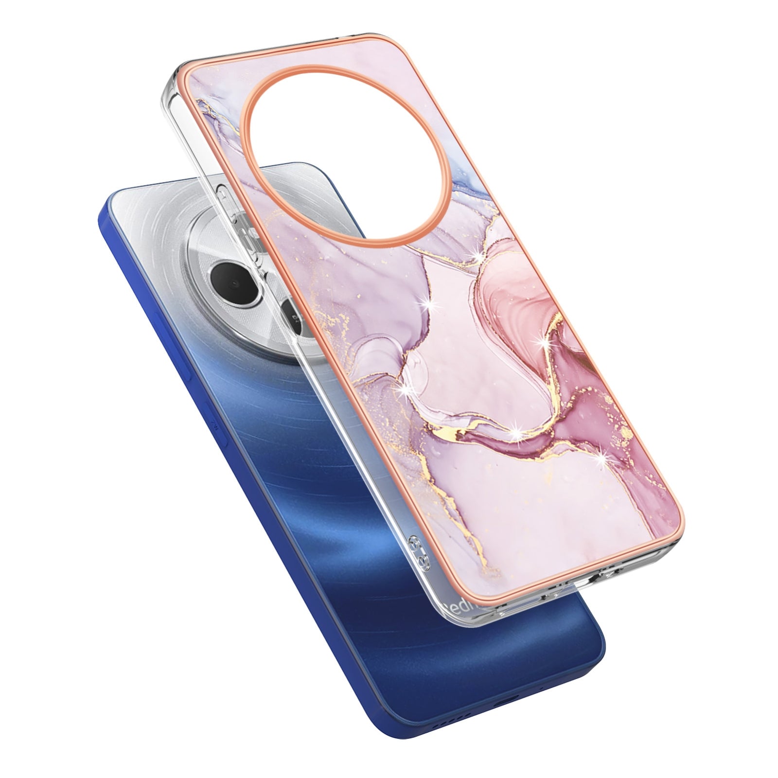 For Redmi 14C 4G Electroplating Marble Dual-side IMD Phone Case(Rose Gold 005)