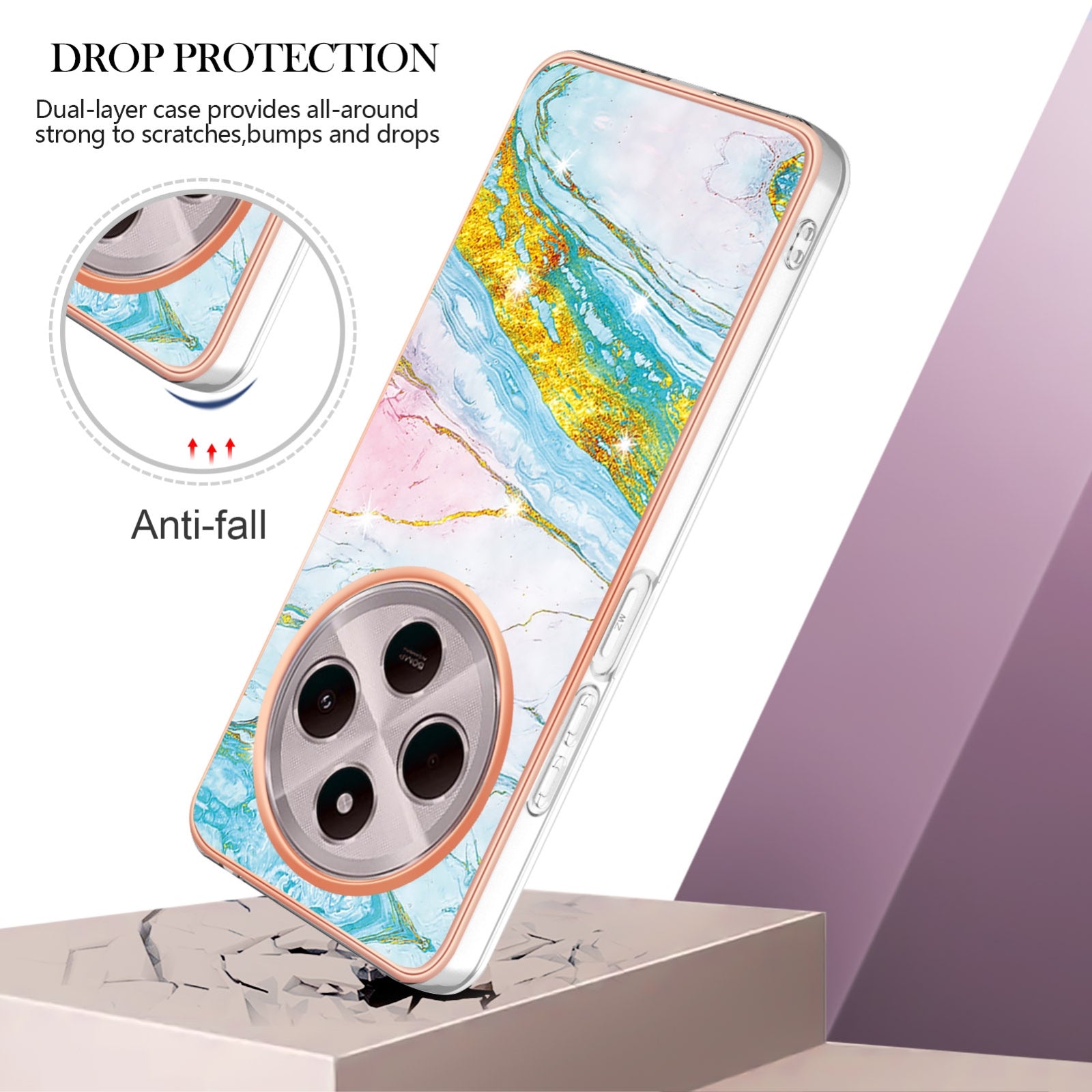 For Redmi 14C 4G Electroplating Marble Dual-side IMD Phone Case(Green 004)