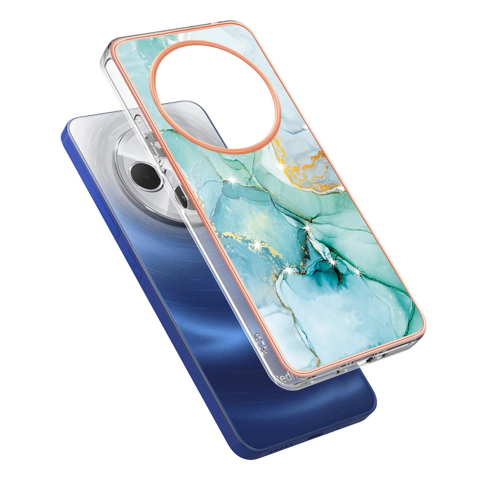 For Redmi 14C 4G Electroplating Marble Dual-side IMD Phone Case(Green 003)