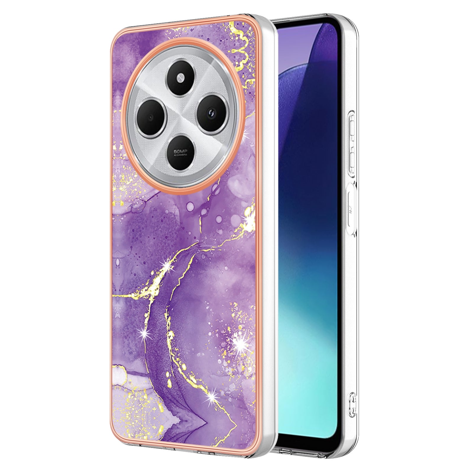 For Redmi 14C 4G Electroplating Marble Dual-side IMD Phone Case(Purple 002)