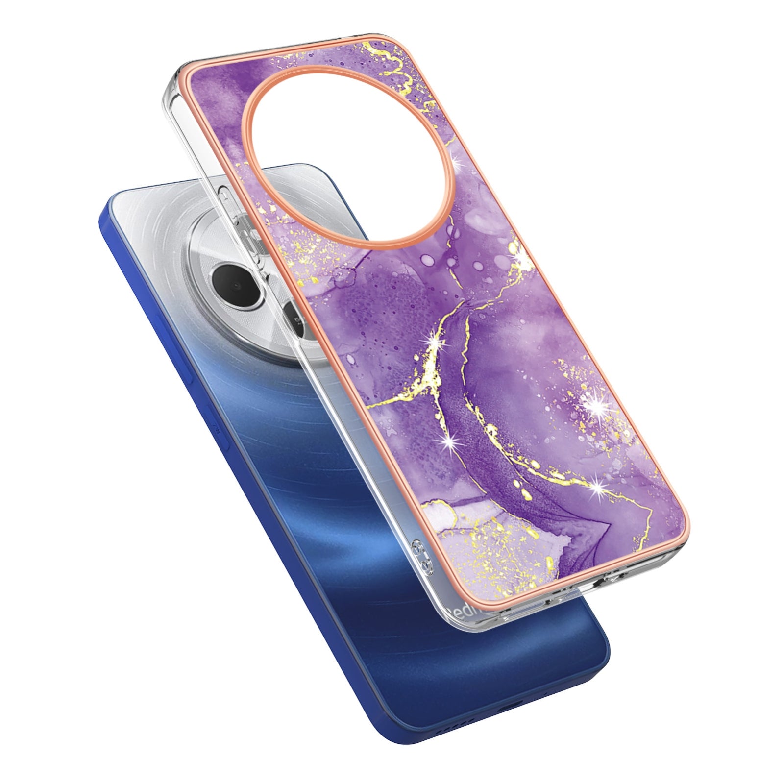 For Redmi 14C 4G Electroplating Marble Dual-side IMD Phone Case(Purple 002)