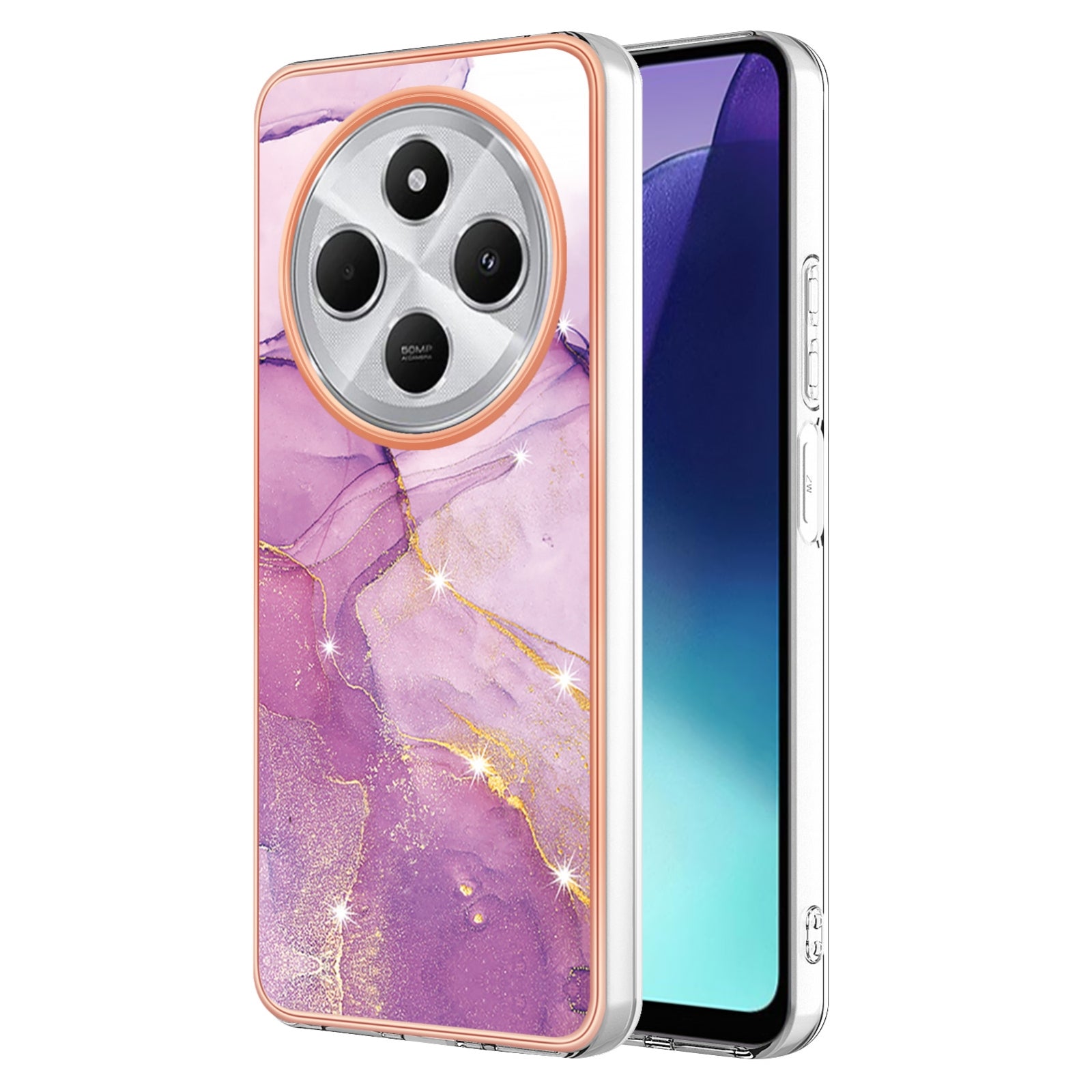 For Redmi 14C 4G Electroplating Marble Dual-side IMD Phone Case(Purple 001)