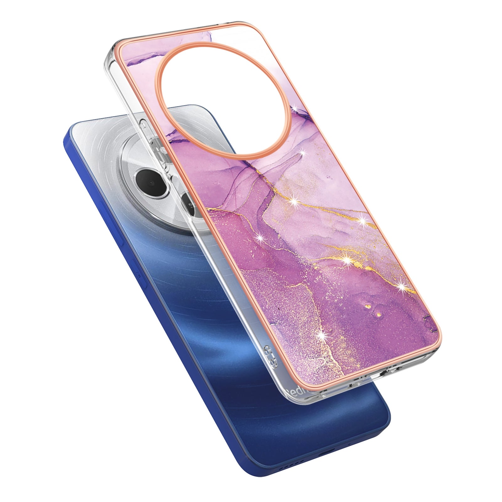 For Redmi 14C 4G Electroplating Marble Dual-side IMD Phone Case(Purple 001)