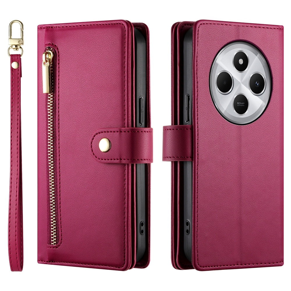 For Redmi 14C 4G Nine Card-slot Zipper Wallet Bag Leather Phone Case(Red)