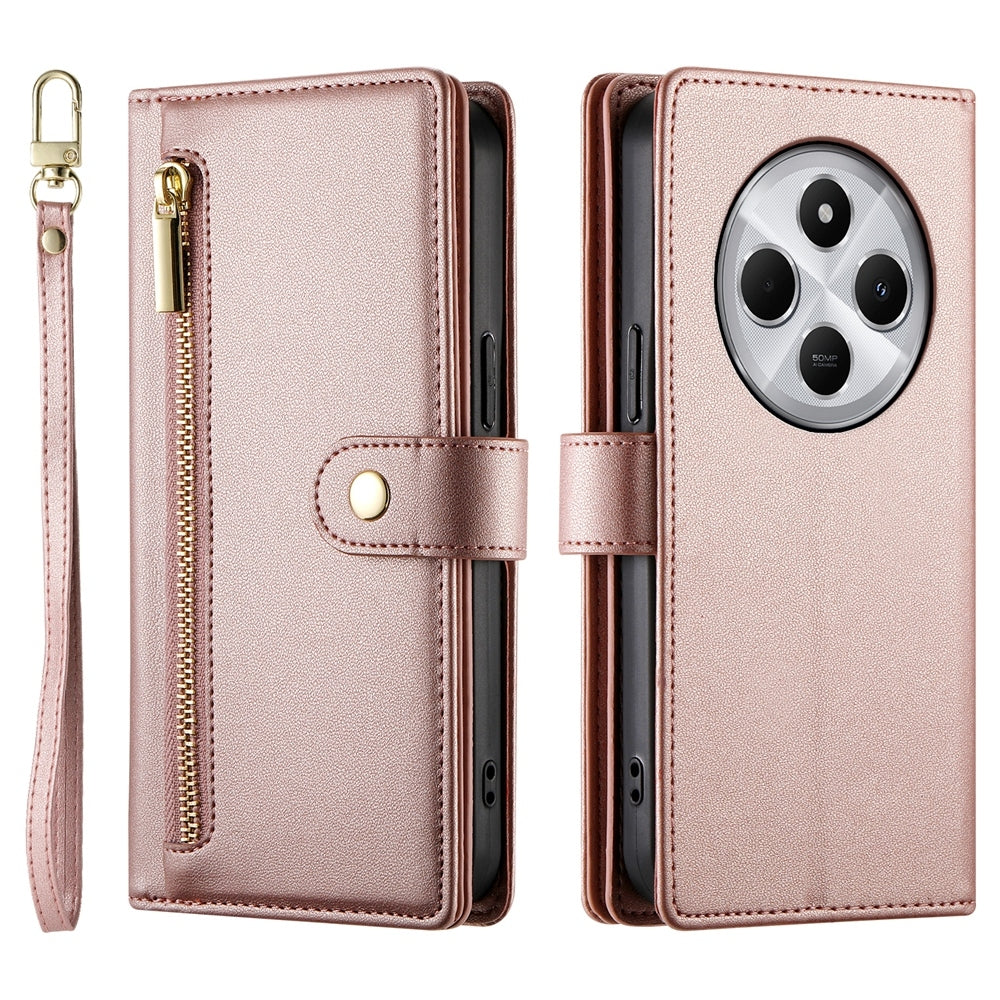 For Redmi 14C 4G Nine Card-slot Zipper Wallet Bag Leather Phone Case(Pink)