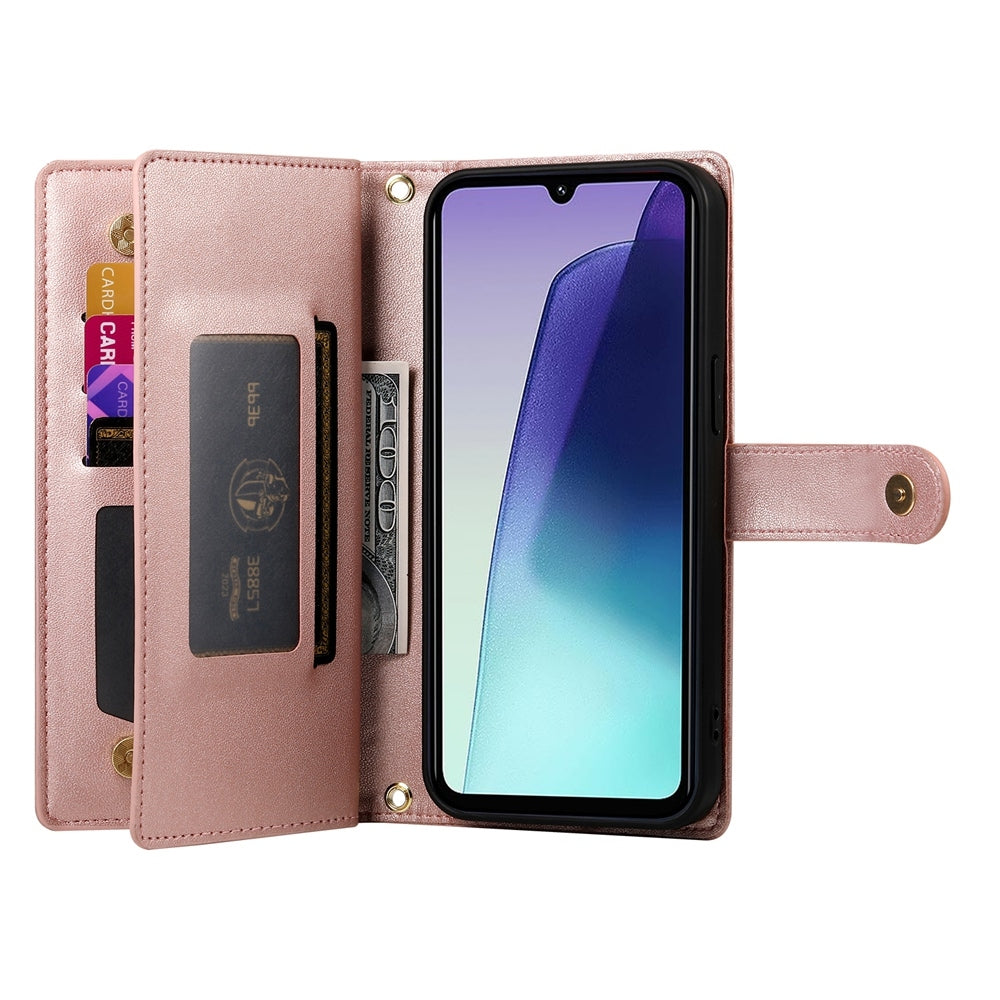 For Redmi 14C 4G Nine Card-slot Zipper Wallet Bag Leather Phone Case(Pink)