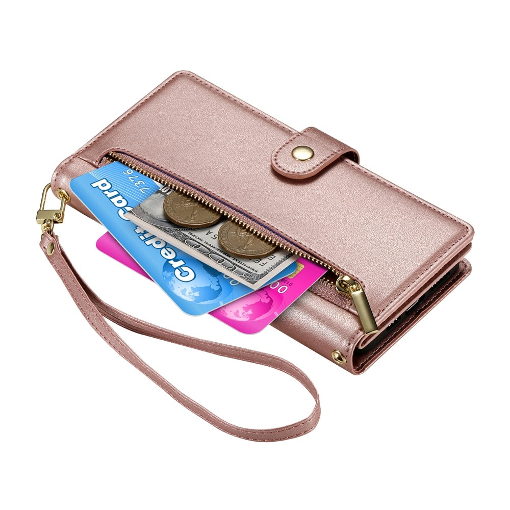 For Redmi 14C 4G Nine Card-slot Zipper Wallet Bag Leather Phone Case(Pink)