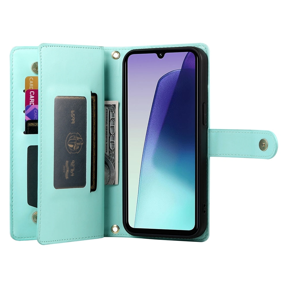 For Redmi 14C 4G Nine Card-slot Zipper Wallet Bag Leather Phone Case(Mint Green)